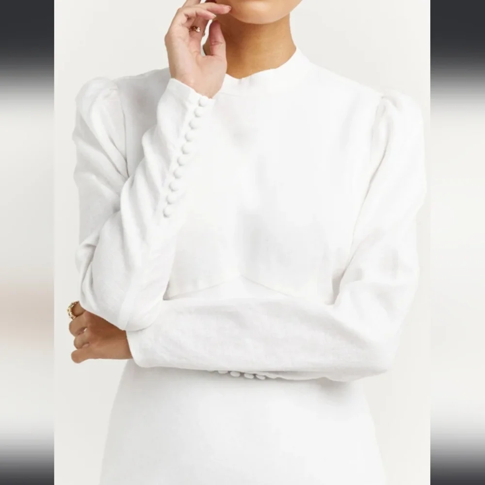 Dissh  Aisle Elegant Linen White Long Sleeve Maxi Dress - Picture 4 of 4